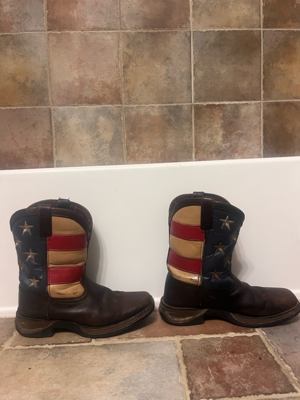 Durango Men’s Cowboy Boots Brown with American Flag Red, Blue, Tan Accents